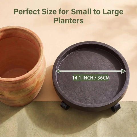 Heavy Duty Plant Caddy With Ultra Smooth Rollers, 14 Inch Round Planter Saucer, 14.1 inch size for various planters.