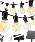 Solar Outdoor String Lights 38 Feet With 15 LED G40 Shatterproof Bulbs Waterproof With USB Type C Charging USB Port Cable Ties