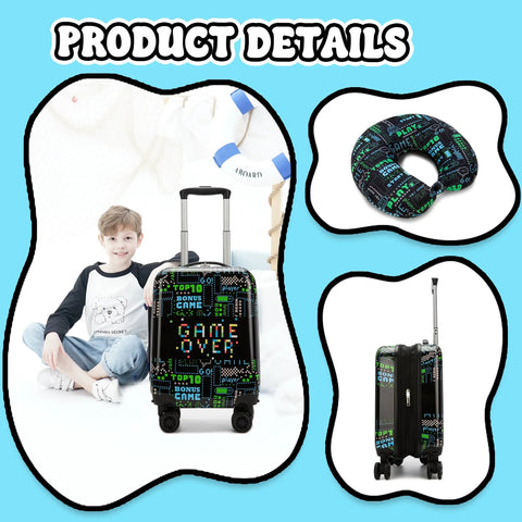 Kids 16 Inch Travel Suitcase Set With Smooth Rolling Spinner Wheels For Boys Carry On Hard Shell Luggage Airline Approved 2 In 1 Gift Pack Includes Neck Pillow Case And Luggage Tag By Homskiii Great Gift For Kids