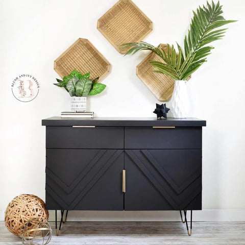 Black cabinet painted with Chalk Mineral Furniture Paint Matte Black Caviar 16oz Perfect For Wood Metal Plastic And More DIY Makeovers