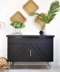 Stylish cabinet painted with Matte Black Caviar Chalk Finish Furniture Paint 32oz for DIY Makeovers with Chalk Mineral Formula Versatile for Wood Metal Plastic Brick Glass and More Smooth Durable Finish for Upcycling and Refurbishment