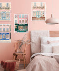 4 Pack Bookstore Diamond Art Kits For Adults, 5D Diamond Painting Sets Pink Book Shop For Beginners, decor on bedroom wall.