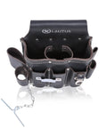 Oiled Tanned Heavy Duty Tool Belt Pouch Four Pocket Design with Pro Grade Leather showing front view with riveted reinforcements