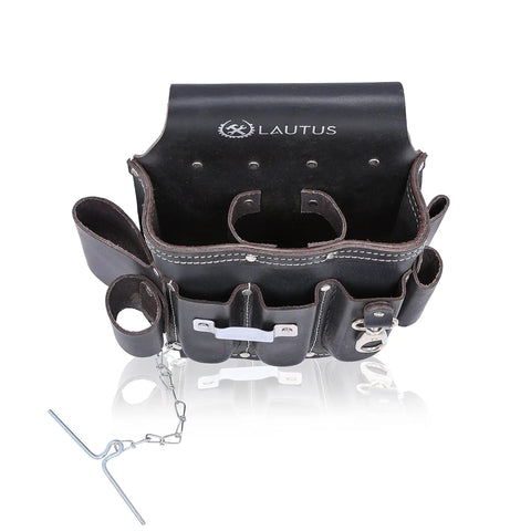 Oiled Tanned Heavy Duty Tool Belt Pouch Four Pocket Design with Pro Grade Leather showing front view with riveted reinforcements