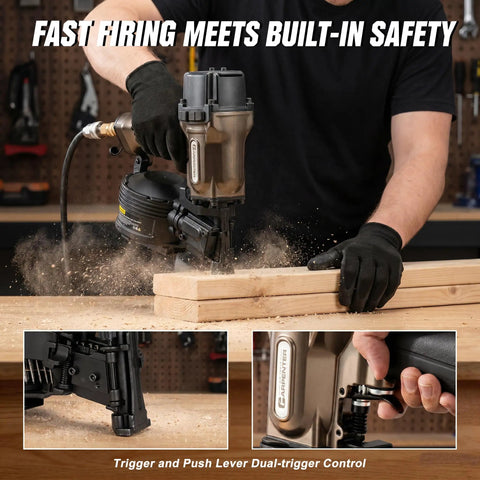 Professional Grade Pneumatic Roofing Nailer Badass Workhorse For Asphalt Shingle And Wood Siding Projects With High Capacity Coil Magazine And Smooth Trigger Action That Cuts Reload Time On Any Job Site Down To Nothing