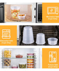 60 Count Deli Containers With Lids For Grab And Go Meals, 32 Oz 16 Oz 8 Oz Sets, 20 Each displayed in microwave, dishwasher, freezer