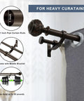 1 Inch Double Curtain Rod Telescoping Set For Windows 72 To 144 Inches, Classic Ball Finials, Premium Aluminum Brackets, Antique Bronze Finish, Heavy Duty Drapery Rod System That Holds Up To 30 Pounds