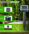Solar Powered Ultrasonic Mole And Pest Deterrent For Outdoor Gardens, Waterproof Yard Repeller with size dimensions marked