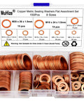 Copper Washers Set 150 Pcs Eight Sizes Sealing Flats M6 M8 M10 M12 M14 M16 M18 M20 displayed in transparent case