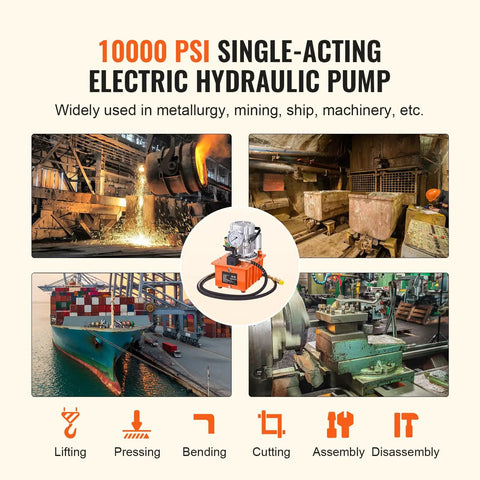 Heavy Duty Electric Hydraulic Pump Setup With Extended Remote Hose And Simple Lever Switch High Pressure For Industrial Press And Jack Jobs Workhorse Reliability All Day Long