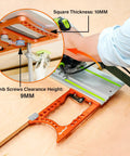 Heavy Duty Track Saw Square Delivering Dead On 90 Degree Guide Rail Alignment Quick Lock Mechanism Extra Thick Anodized Aluminum Body shown with thumb screws on 10mm thick square.
