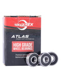 Front view of Rollerex Atlas skate bearings 608-2RS, carbon steel, pre-lubricated, three bearings