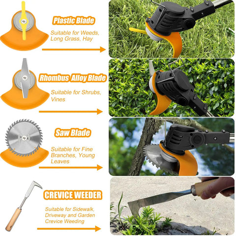 Different blade types for Cordless 3 In 1 Weed Wacker With Battery Power, Stringless Trimmer Brush Cutter And Lawn Edger And Mower