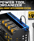 Power Tool Organizer With Built In Charging Station Six Outlets And Three Layer Wall Mounted Drill Storage Rack