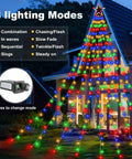 Outdoor Christmas Star Lights 11.5 Foot String With 317 LEDs Multicolor 8 Modes And Timer illuminating a house and yard