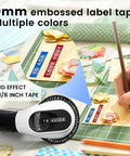 Super Slick Manual 3D Embossing Label Maker With Tape Roll Inkless Quiet Rotation Press Cut Mechanism No Batteries Or Apps Needed Easy Peasy for colorful label tape display.