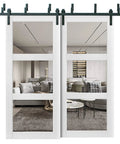 Clear Glass Sliding Closet Doors With 3 Lite Barn Bypass Vibe, 36 By 96 Inches, Matte White Finish, Top Mount Rails