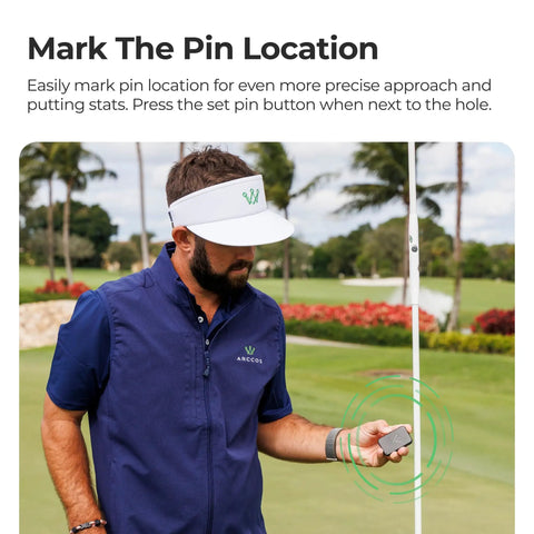 Person using Air Automatic Golf Game Tracking System With Ai GPS Rangefinder And Strokes Gained Analytics No Club Sensors Required
