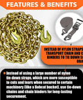G80 Transport Binder Chain Three Eighths Inch Ten Foot Clevis Grab Hooks Safe Working Load 7100 Lbs For Tie Down Towing features