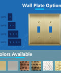 Toggle Light Switch Wall Plate 2 Gang Metal Cover In Stainless Steel With Brushed Brass Finish shown with options and colors.