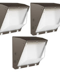 Three 80W LED Wall Pack Outdoor Industrial Dimmable Waterproof lights with heavy-duty aluminum housing, side view.