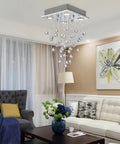 Dope Chrome Modern Crystal Raindrop Chandelier Flush Mount LED Ceiling Light Fixture Pendant Lamp in living room scene