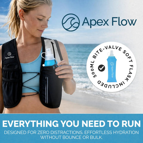 Lightweight Hydration Running Vest For Men And Women With 9 Pockets, Adjustable Chest Straps, Reflective Gear, 500ml Soft Flask