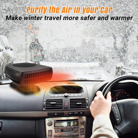 200W 12V Car Heater And Cooler Plugs Right Into Your Cigarette Lighter For Snappy Windshield Defrost And Anti Fog Visibility, compact unit on car dashboard