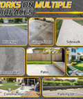 Image showing various surfaces; driveway, garage floor, sidewalk, concrete wall, patio, garden, construction site, parking lot suitable for Heavy Duty Concrete Crack Filler Kit 3Lb Gray For Driveways Walkways And Patios DIY Mortar Repair With Quartz Sand Includes Scraper Brush And Gloves All In One.