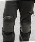 Hella Tough Dual Knee Guards For Mechanics And Tradesmen Job Site Ready Heavy Duty Protective Work Pads on black jeans