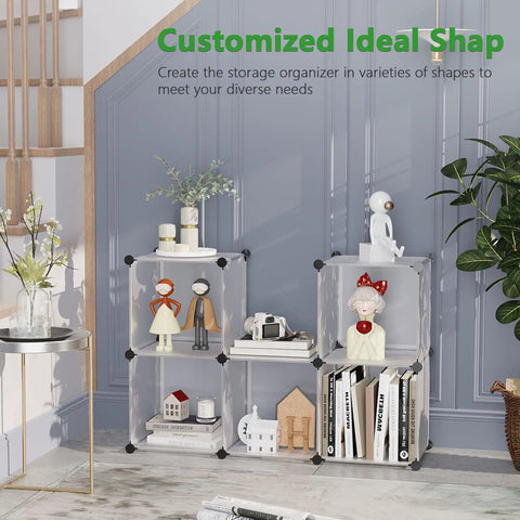 Six Cube Storage Organizer Shelving Unit Set Dope DIY Plastic Modular Book Shelf Translucent White Ideal for Bedroom Living Room and Office