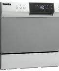 Total Game Changer Compact Countertop Dishwasher In Brushed Stainless Steel with control panel and display.