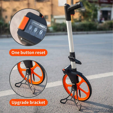 QERTYHKK Measuring Wheel Distance Measurement Tools Mechanical with orange wheel, one button reset, and upgrade bracket design.