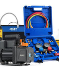 Top Shelf 4 Cfm Ac Vacuum Pump With Manifold Gauge Set And Digital Leak Detector For R1234yf R454b R410a R32 Auto Air Conditioning Repair Kit, includes pump and gauges.
