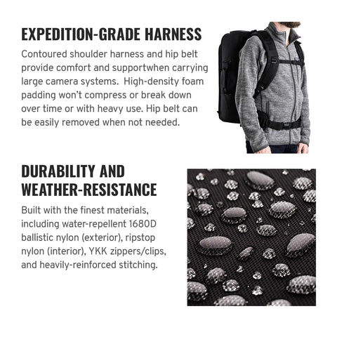 Expedition-grade harness and weather-resistant fabric detail of Carry-On Roadie Backpack 22 For DSLR And Mirrorless Cameras.