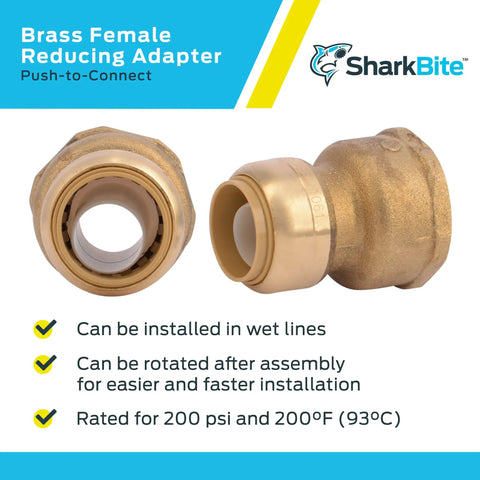 3/4 To 1 Inch FNPT Water Softener Adapter Brass Push To Connect Fitting For PEX Copper CPVC PE-RT HDPE Piping