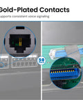Gold-plated contacts of the Beefy 24 Port Voice Patch Panel For Business Phone Systems featuring 6P2C male jacks for reliable signaling.