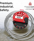 6 Foot Adjustable Lockout Cable With Vinyl Coating Stainless Steel 5/32 Inch Cable for LOTO showcasing red safety lock.