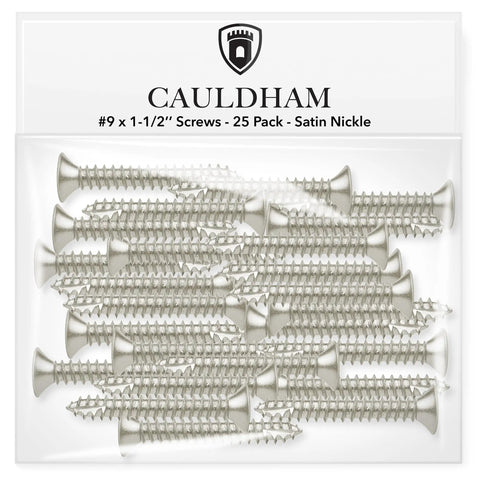 Heavy Duty Satin Nickel Door Hinge Wood Screws Number 9 X 1-1/2 Inch solid alloy steel screws in a 25 pack.