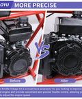 Before and after installation of Throttle Control Linkage Bracket Kit on Predator 79cc engine, highlighting improved precision and accuracy.