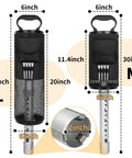 Golf Ball Shag Bag With Detachable Aluminum Tube, High Capacity Ball Retriever Holds Up To 50 Balls, Portable Range Shagger With Tee Holder And Accessory Pocket in sizes L and M displayed with dimensions.