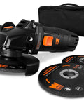 Seven Point Five Amp Four And A Half Inch Angle Grinder With Reversible Handle Includes Three Grinding Discs and Case