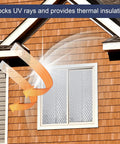 Heavy Duty Double Reflective Bubble Foil Insulation Roll, 23.6 In By 10 Ft applied to window, blocking UV rays for thermal insulation.