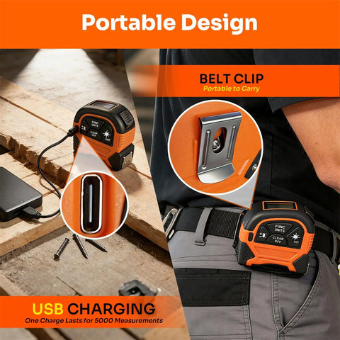 2-In-1 Laser Tape Measure With 197 Ft Laser Range And 16 Ft Manual Tape, Magnetic Hook, Pythagorean, Area And Volume Calculator, Digital Measuring Tool For Woodworking And DIY Projects, portable belt clip and USB charging