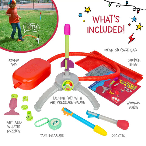 Air Rocket Launch Kit For Kids Ages 4 And Up To 100 Feet With Realistic Sound Effects Stomp And Blast And Learn Outdoor STEM Toy Comes With Companion Audio Content And Bonus Reusable Science Tool, launch kit parts