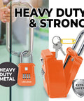 Heavy Duty 5 Key Lock Box With Code For Outdoor Use Built Tough For Real Estate Agents And Short Term Rentals A Go To Realtor Lock Box That Holds Five Keys Durable Weather Resistant And Easy To Use Comes In A 6 Pack Orange shown on glass door.
