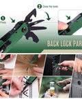 CNC Machined Multitool Pliers 27 In 1 EDC Tool used for multiple tasks, showing pocket knife, bottle opener, screwdriver features.