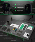 Beefy Hardwired Level 2 Electric Vehicle Charging Station with components, tools, and installation guides on a black surface.