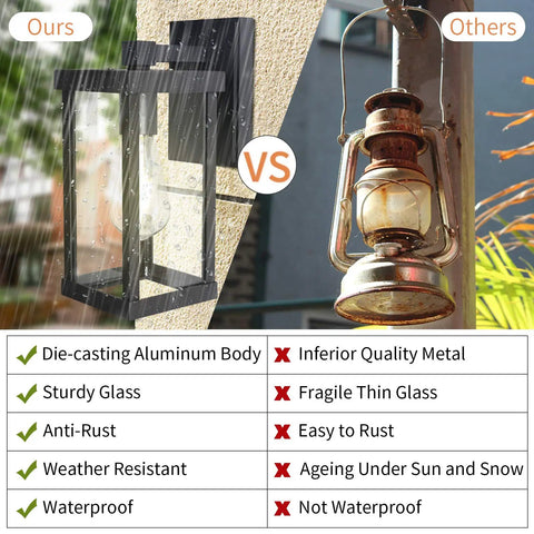 Comparison of outdoor wall lantern exterior wall sconce light matte black porch lighting for doorway pack of two and rusted lantern