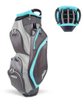 Ultra Lightweight Womens Golf Cart Bag With Dual Handles For Women 14 Way Full Length Top Dividers Large Putter Well Big Pockets For Accessories Easy Carry On Back Or Cart Aqua Grey golf bag with top view insert